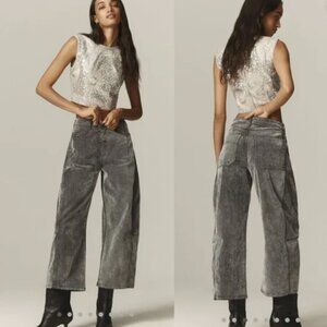 Pilcro Anthropologie Kenna Heritage Gray Velvet Barrel Jeans 39